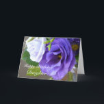 Happy Birthday-Daughter/Purple Flowers Karte<br><div class="desc">Diese wunderschönen lila und blass-blauen Lavendel-Blume sind die perfekte Kulisse für diese Geburtstagskarte von einer Mutter zu ihrer sehr geliebten Tochter. Innen ist ein Zitat aus Washington Irving,  das sich ausschließlich mit Mutter und Kind und den Krawatte beschäftigt,  die sich binden.</div>