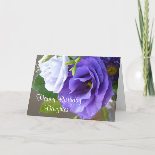 Happy Birthday-Daughter/Purple Flowers Karte (Vorderseite)