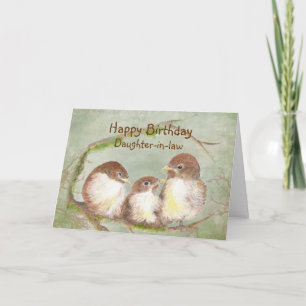 Happy Birthday Daughter-Schwager-Vogelfamilie Karte