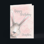 Happy Birthday Daughter Watercolor Bunny Rabbit Karte<br><div class="desc">Geburtstagskarte Ihrer Tochter zum Geburtstag mit einem farbenfrohen Kaninchen,  das um die Ecke herumschaut,  und zwei subtilen rosa Herzen auf dem rosa und grauen Aquarell. Entworfen von Simply Put by Robin; Aquarellelemente aus Design Cuts.</div>