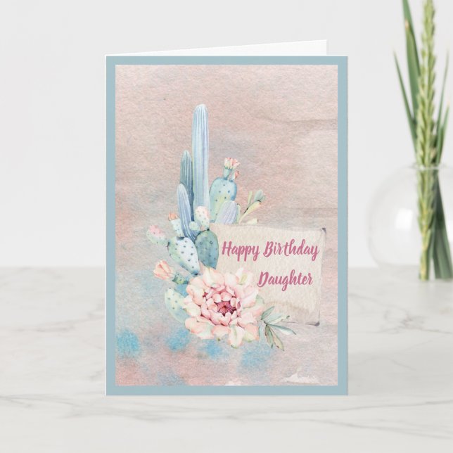 Happy Birthday Daughter Watercolor Cactus Karte (Vorderseite)
