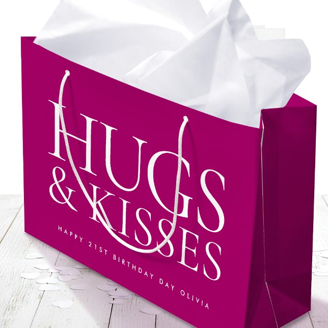 Happy Birthday Day Any Age Hugs & Kisses Pink Große Geschenktüte (Von Creator hochgeladen)