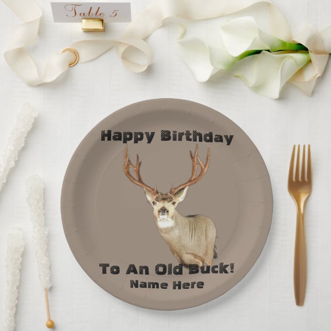 Happy Birthday Deer Buck Antlers Old Funny Junting Pappteller (Hochzeit)
