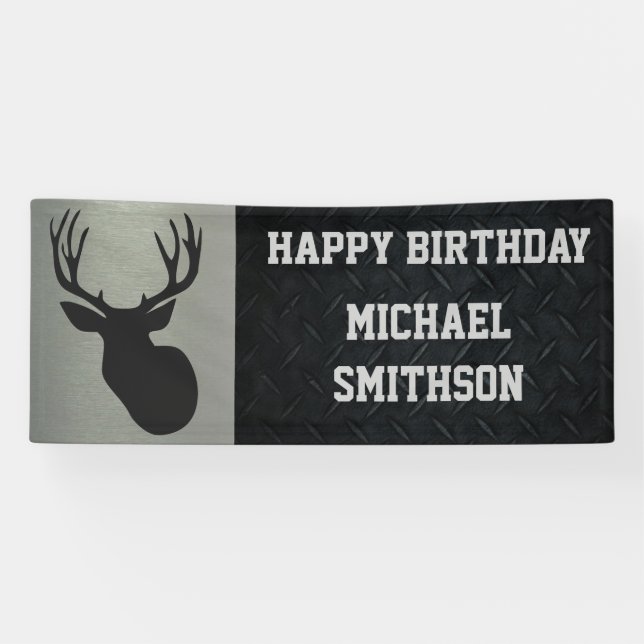 Happy Birthday Deer Junting Men's Buck Antlers Banner (Horizontal)