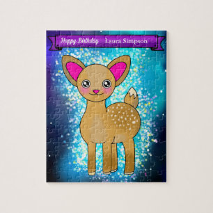 Happy Birthday Deer Puzzle mit Glitzer Stars