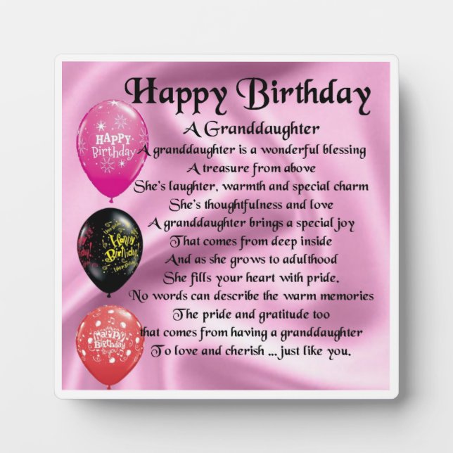 Happy Birthday Design Großtochter Poem Plaque Fotoplatte (Vorderseite)