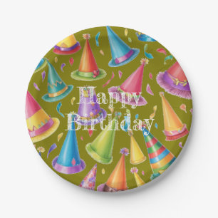 Happy Birthday Design mit Fun Party Hats Pappteller