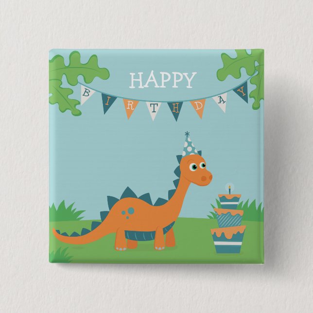 Happy Birthday Dinosaur Cartoon Button (Vorderseite)