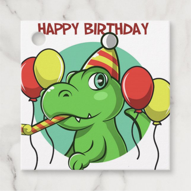 Happy Birthday Dinosaur Geschenkanhänger (Vorderseite)