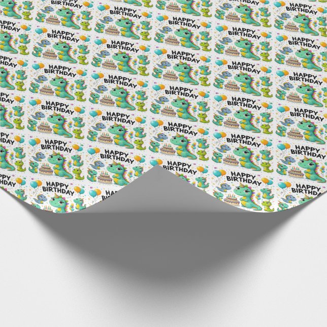 Happy Birthday Dinosaurier Geschenkpapier (Ecke)