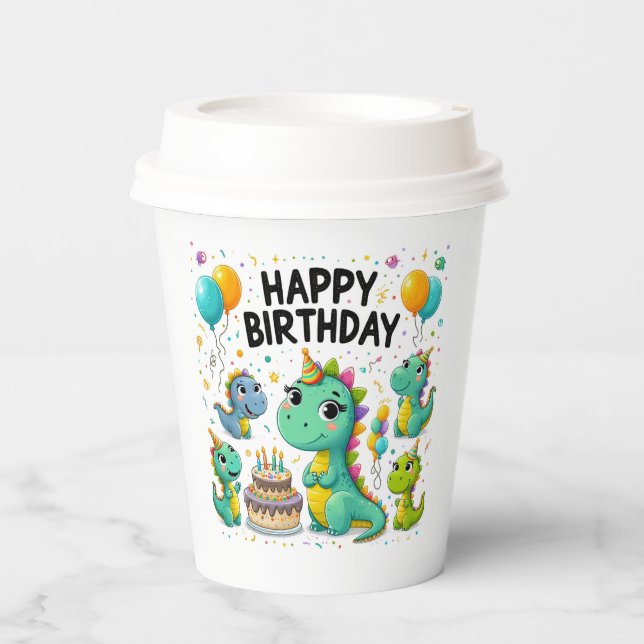 Happy Birthday Dinosaurs Paper Cups Pappbecher (Vorderseite)