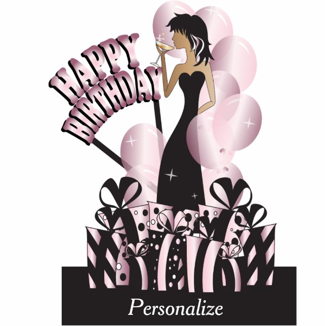 Happy Birthday Diva Girl| DIREKT| Rosa Freistehende Fotoskulptur (Vorne)