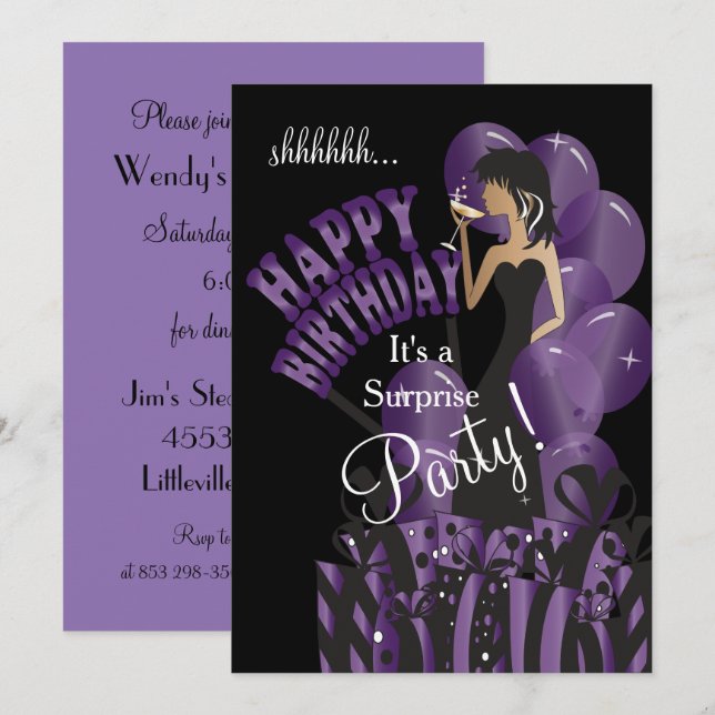 Happy Birthday Diva Girl | DIY Name | LILA Einladung (Vorne/Hinten)