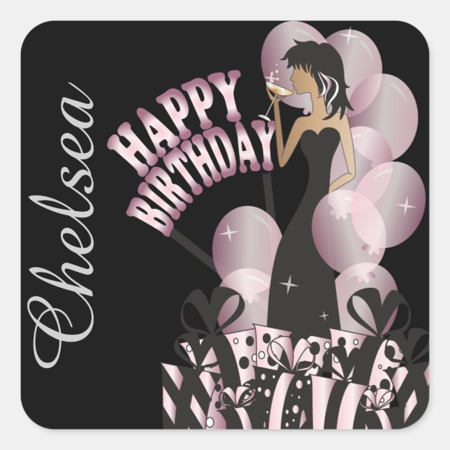 Happy Birthday Diva Girl | DIY Name | Rosa Quadratischer Aufkleber (Vorderseite)