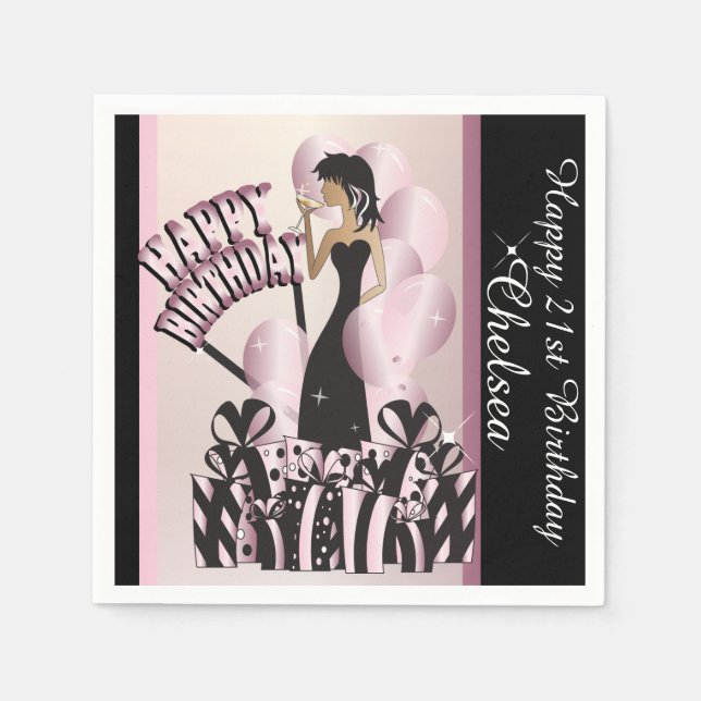 Happy Birthday Diva Girl | DIY Name | Rosa Serviette (Vorderseite)