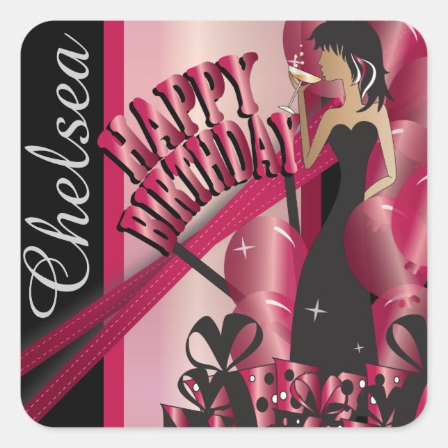 Happy Birthday Diva Girl | DIY Name | Ruby Red Quadratischer Aufkleber (Vorderseite)