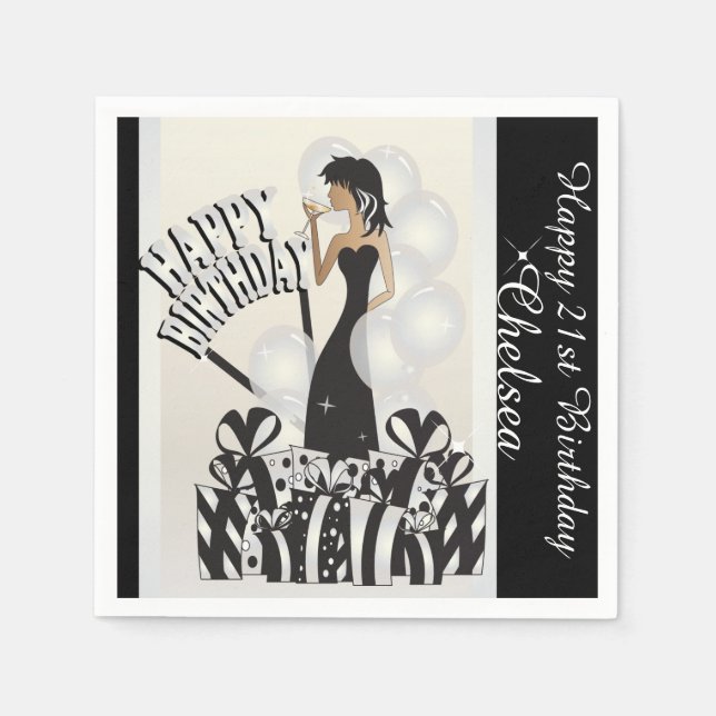 Happy Birthday Diva Girl | DIY Name | weiß Serviette (Vorderseite)