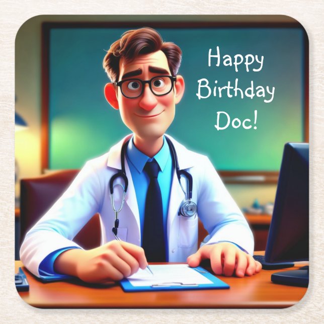 Happy Birthday Doc Rechteckiger Pappuntersetzer (Vorderseite)