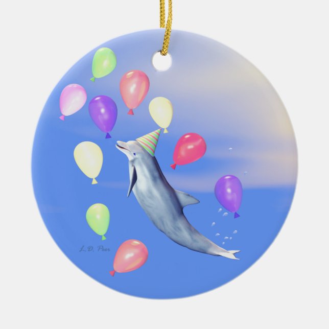 Happy Birthday Dolphin Keramik Ornament (Vorne)
