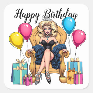 Happy Birthday Drag Queen Quadratischer Aufkleber