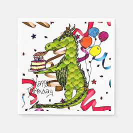 Happy Birthday Dragon Lighting Candles Napkins Serviette