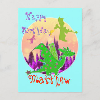 Happy Birthday Dragon Postcard mit Name Postkarte