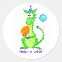 Happy Birthday Dragon Runder Aufkleber