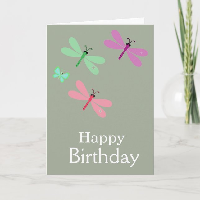 Happy Birthday Dragonflies Card Karte (Vorderseite)