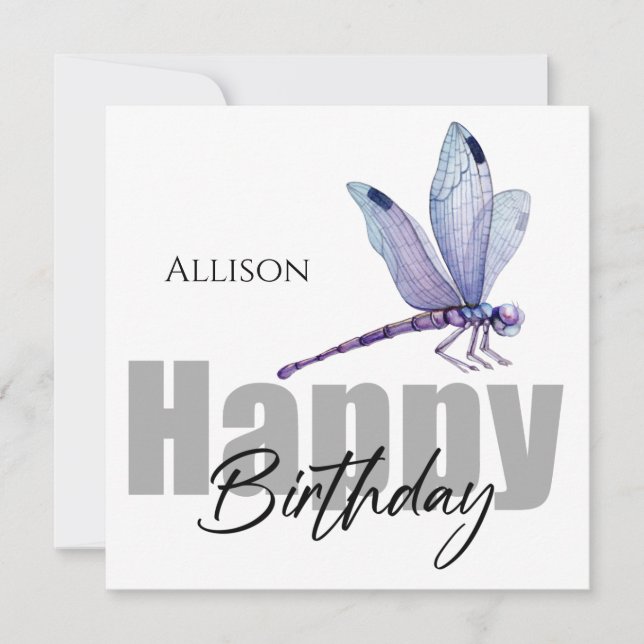 Happy Birthday Dragonfly Personalisierter Name Karte (Vorderseite)