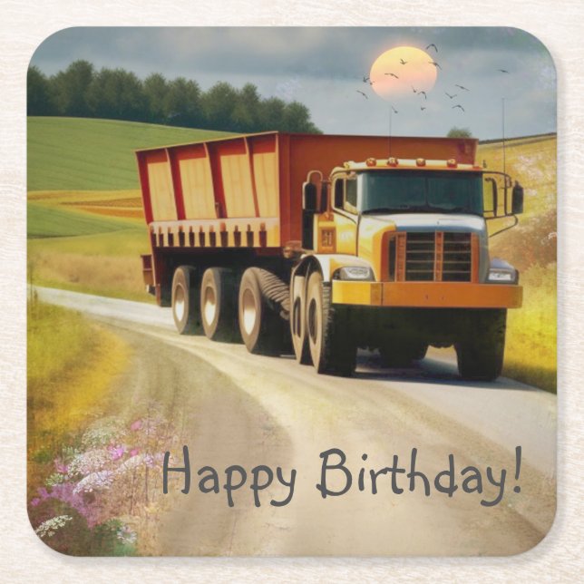 Happy Birthday Dump Truck Rechteckiger Pappuntersetzer (Vorderseite)