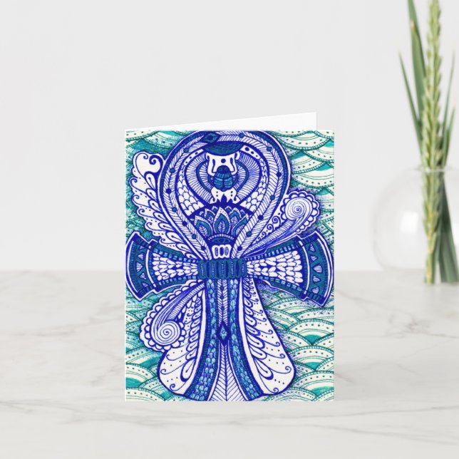 Happy Birthday Egyptian Scarab Ankh Blank Inside Karte (Vorderseite)