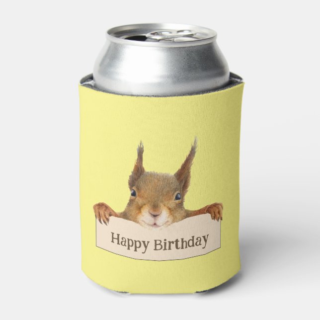 Happy Birthday Eichhörnchen mit benutzerdefinierte Dosenkühler (Kanne Vorderseite)