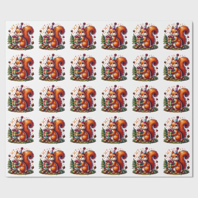 Happy Birthday Eichhörnchen Niedlicher Cartoon Geschenkpapier (Flach)