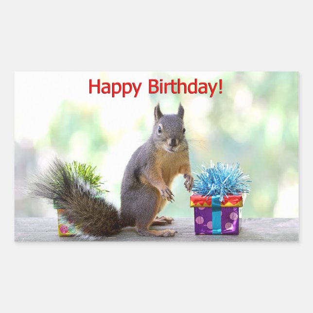 Happy Birthday Eichhörnchen Rechteckiger Aufkleber (Vorderseite)