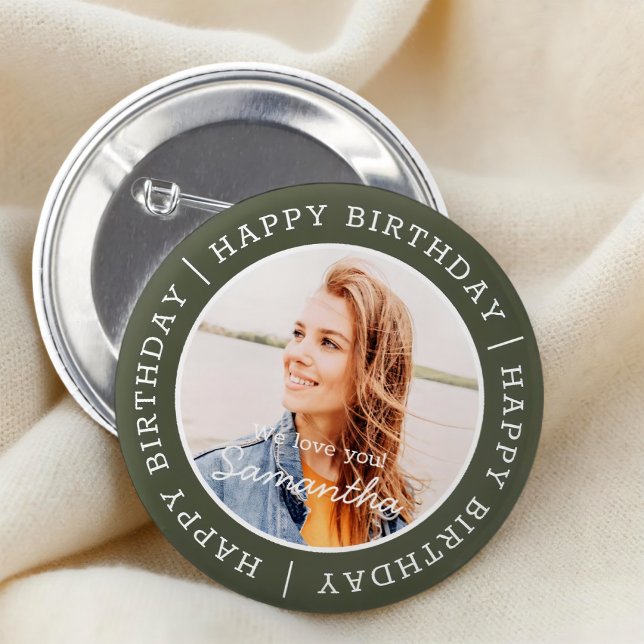 Happy Birthday Einfach Preppy Modern Custom Foto Button (Von Creator hochgeladen)