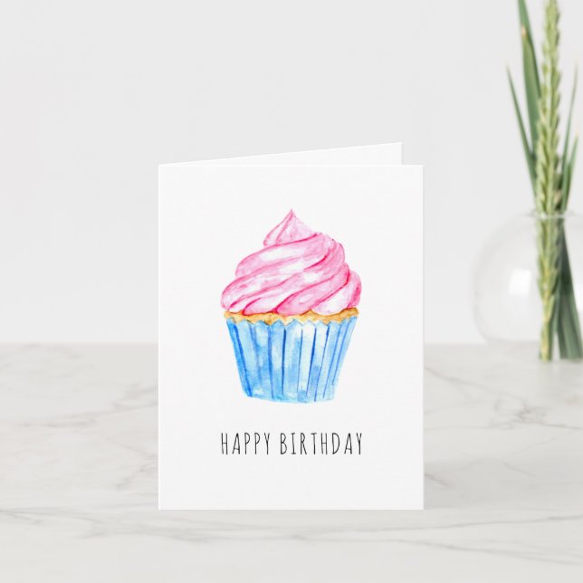 Happy Birthday einfache Aquarellkuchen niedlich Dankeskarte (Vorderseite)