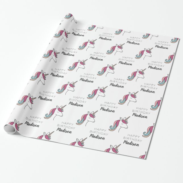 Happy Birthday | Einhorn Geschenkpapier (Ungerollt)