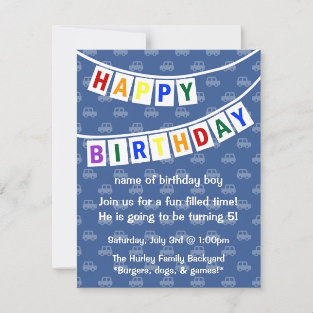 Happy Birthday (Einladung des Jungen) Einladung (Vorderseite)