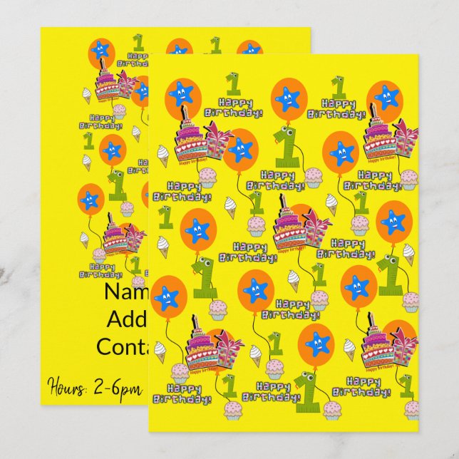 Happy Birthday Einladung Erster Geburtstag #1 (Vorne/Hinten)