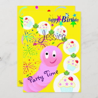 Happy Birthday Einladung Pink Worm Cupcakes