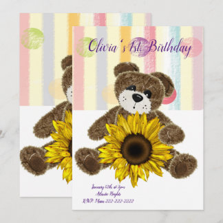 Happy Birthday Einladung Teddy Bear Pastel Streife