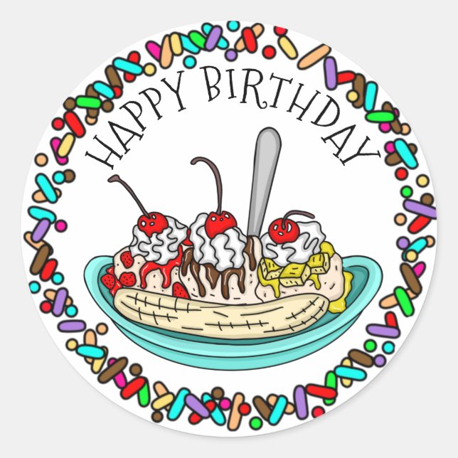 Happy Birthday | Eiscreme-Party Runder Aufkleber (Vorderseite)