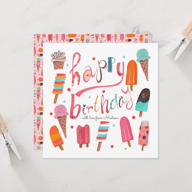 Happy Birthday | Eissommer | Grußkarte Karte (Vorderseite/Rückseite Beispiel)