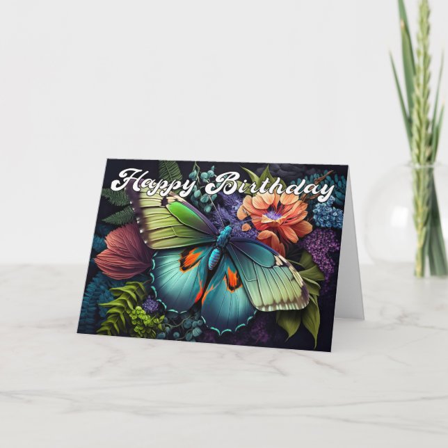 Happy Birthday | Elegant Butterfly Illustration Karte (Vorderseite)