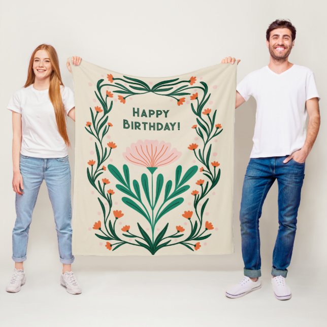 Happy Birthday Elegante Blumenrahmen Fleecedecke (Beispiel)