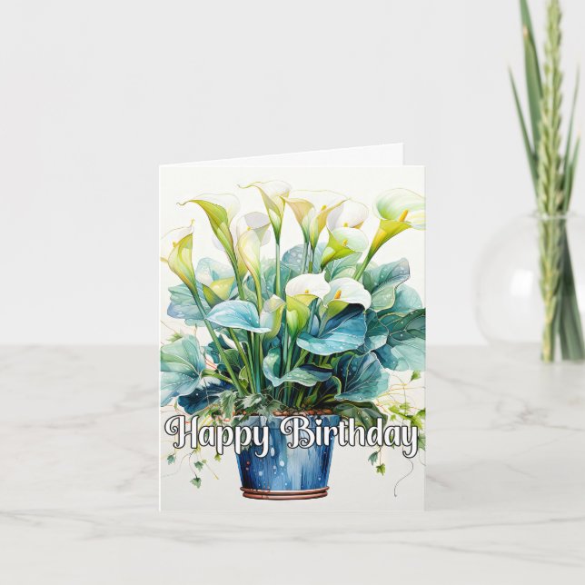 Happy Birthday Elegante Calla Lilies Blume Karte (Vorderseite)