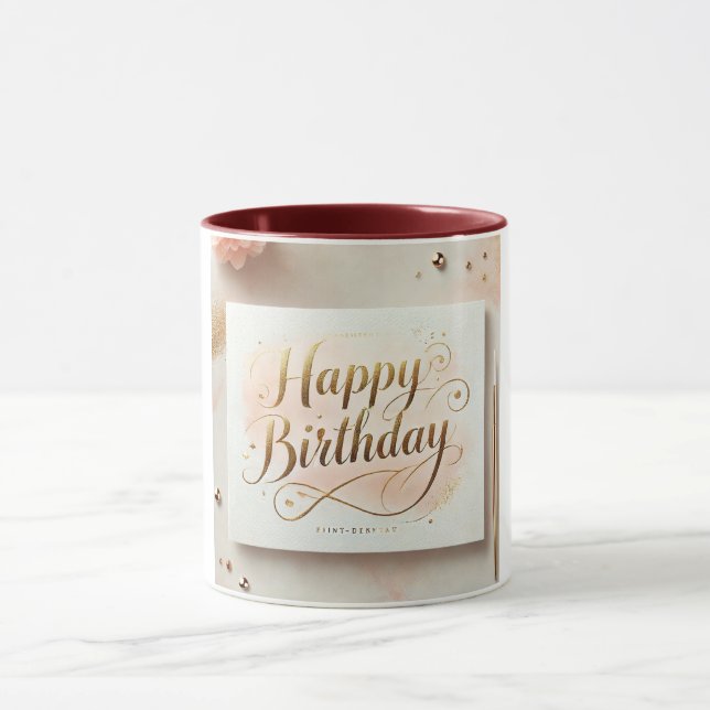 Happy Birthday Elegante Gold Design Tasse (Zentrum)
