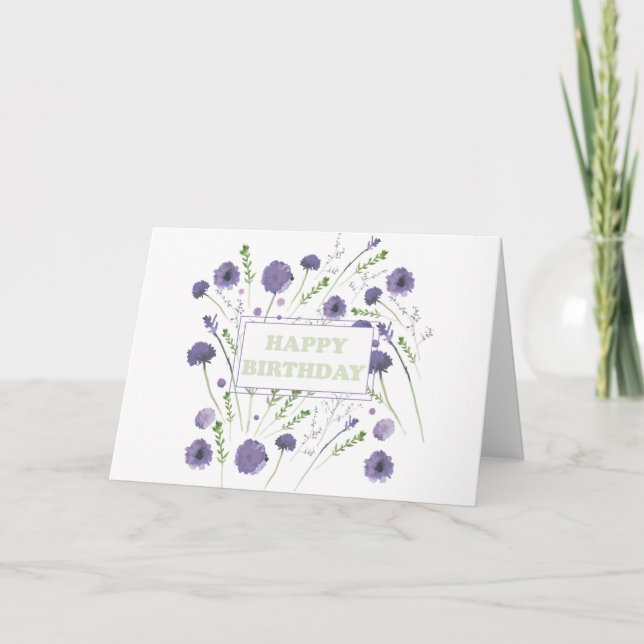 Happy Birthday Elegante Lila Wasserfarbe Karte (Vorderseite)