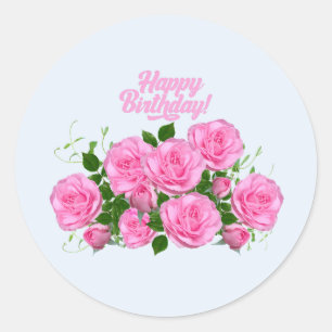 Happy Birthday Elegante Rosa Roses Runder Aufkleber