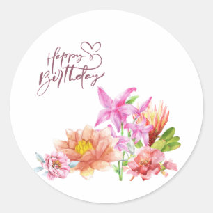 Happy Birthday Elegante Runder Aufkleber